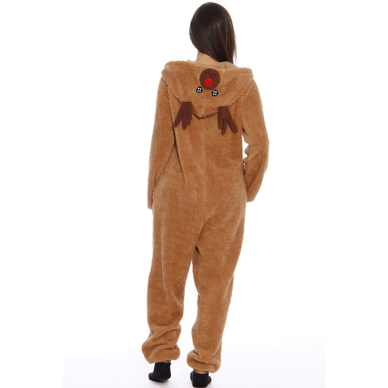 #followme Womens One Piece Christmas Themed Adult Onesie Faux Shearling Hoody Winter Pajamas, 4 of 5