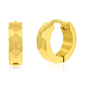 Metallo Stainless Steel Diamond Design Huggie Hoop Earrings - Gold Plated - Gold - 1 of 2