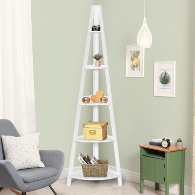 White MDF 5-Tier Corner Ladder Shelf