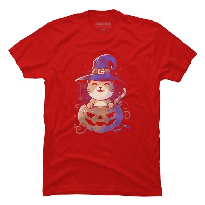 Men's Design By Humans Spooky Kitty Funny Cute Magic Halloween By EduEly T-Shirt