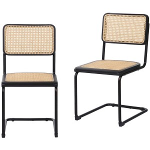 HomeRoots Set of Two Black and Natural Steel Open Back Dining Side Chairs - 1 of 4