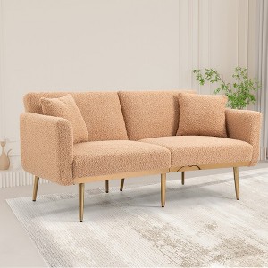Modern Velvet Loveseat Sofa, 2 Seater Button Tufted Couch With Metal Feet For Living Room Bedroom Apartment - 1 of 4