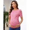 Women's Maternity Shirts Pregnancy Casual Floral Printed Tops Puff Short Sleeve Striped Ruched Side Tunic Top - 4 of 4