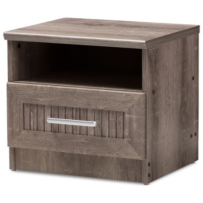 Gallia Modern and Contemporary Oak Finished 1 Drawer Nightstand Brown - Baxton Studio