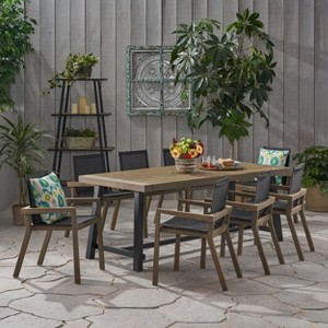 Christopher Knight Home Claude Outdoor Mesh and Acacia Wood 9 Piece Dining Set with 79" Dining Table - 1 of 4