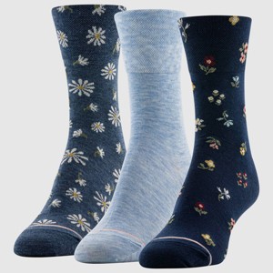 Goldtoe Signature Collection Women's 3pk Fresh Care Ditsy Floral Mid Crew Socks - Navy/Chambray/Denim 6-9 - 1 of 3