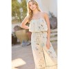 Slickblue Tube Top Ruffle Waist Jumpsuit with Lace Trim and Elastic Bottom - Blush/Light Sage, Size S-L - 2 of 4