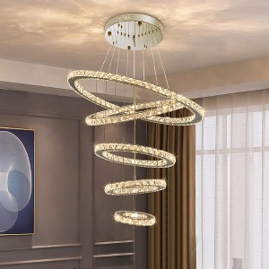 Siljoy Modern Crystal Chandeliers for High Ceilings, Led Pendant Light Fixture 3 Colors Adjustable, Gold Chandelier for Foyer Staircase - 1 of 4