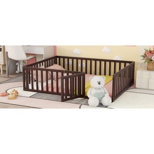 Grungis Queen Size Floor Bed for Kids,Modern Wood Toddler Bed with Heightened Safety Guardrails and Door,Montessori Bed for Bedroom - 1 of 4