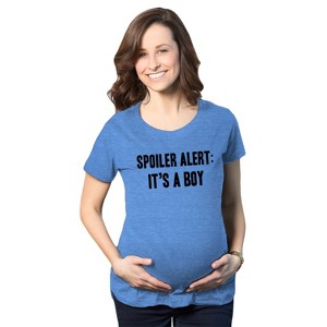 Maternity Spoiler Alert It's a Boy Funny Gender Reveal Pregnancy Announcement T shirt - Crazy Dog Maternity T Shirt - 1 of 4