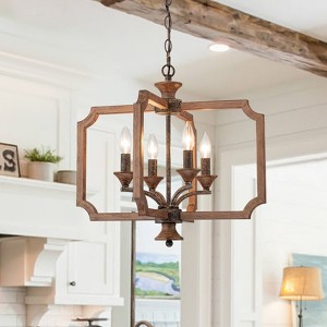 LLHZSY Farmhouse 4-Light Wood Drum Chandelier for Dining Room Ceiling Pendants-Antique Wood - W20 1/10" x H22 4/5" - 1 of 4