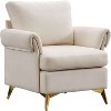 Bestier Ivory Linen Arm Chair Tufted Cushion Accent Chair with Lumbar Pillow - 2 of 4