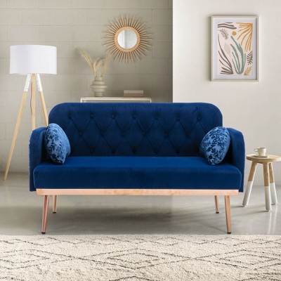 Modern Velvet Loveseat-2-Seater Sofa with Gold Metal Legs