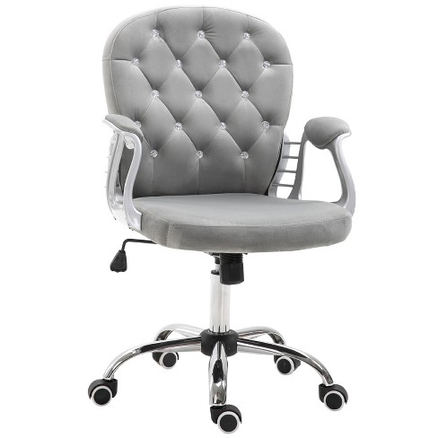 Vinsetto Vanity Middle Back Office Chair Tufted Backrest Swivel Rolling  Wheels Task Chair with Height Adjustable Comfortable with Armrests, Gray