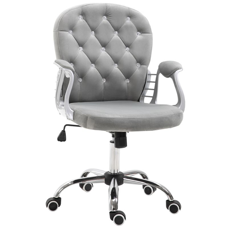 Vinsetto Vanity Middle Back Office Chair Tufted Backrest Swivel Rolling Wheels Task Chair with Height Adjustable Comfortable with Armrests, 1 of 11