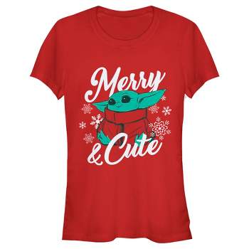 Juniors Womens Star Wars The Mandalorian Christmas The Child Merry and Cute T-Shirt