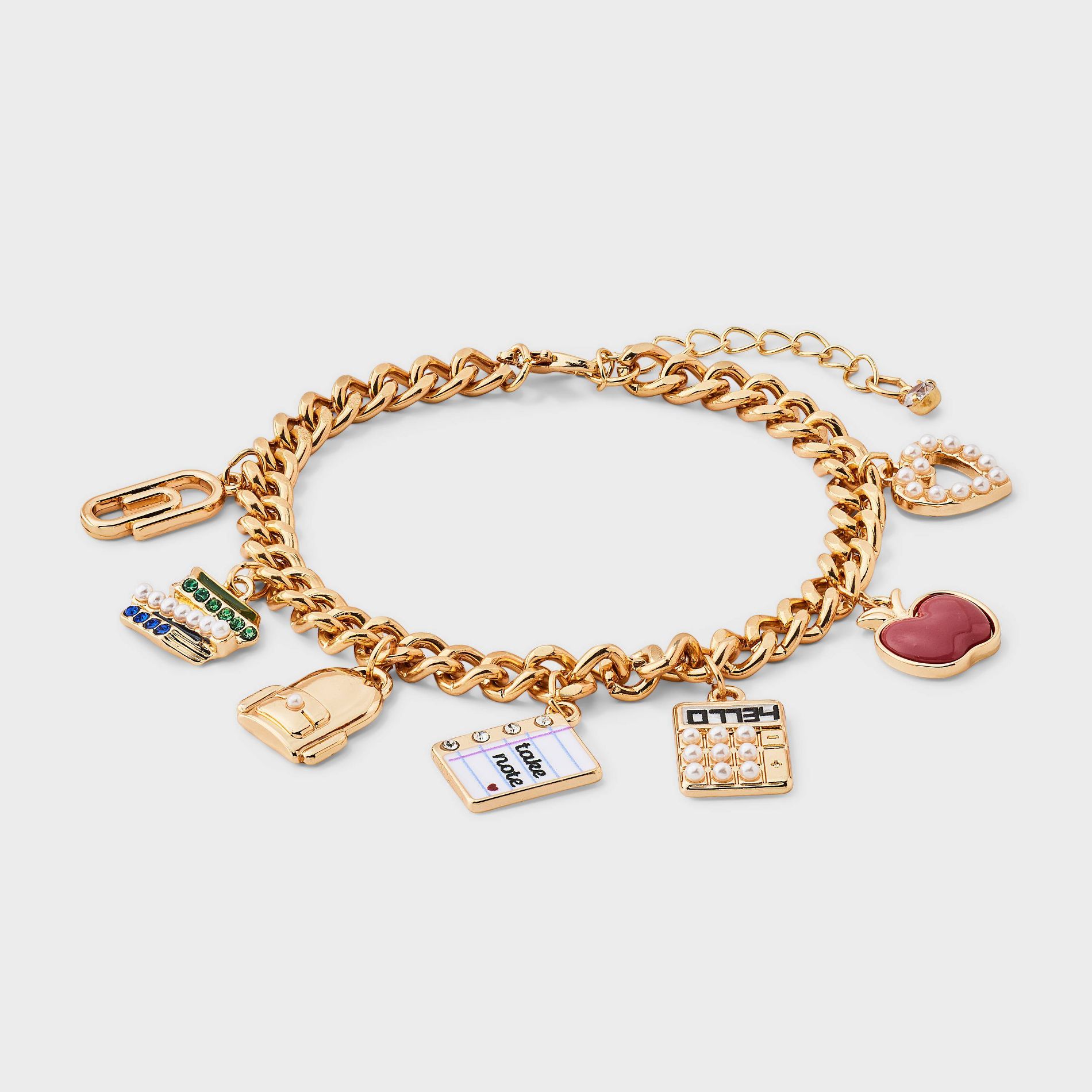 Back to School Icon Charm Bracelet - Gold