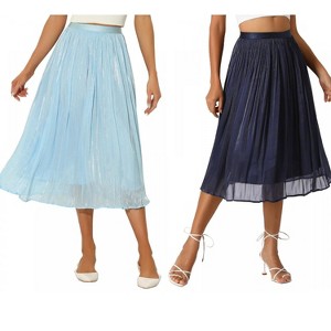 INSPIRE CHIC Women's Pleated Elastic Waist Casual Accordion Midi Skirt 2 Packs - 1 of 4
