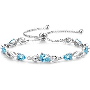 Teardrop Birthstone Tennis Bracelet, Sterling Silver with 9x7mm Gemstone & Adjustable Bolo Chain, Birthday Gift for Her - 1 of 4