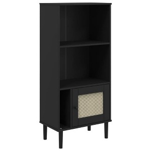 vidaXL Bookcase Bookshelf Storage Cabinet SENJA Rattan Look Solid Wood Pine - Black - 1 of 4