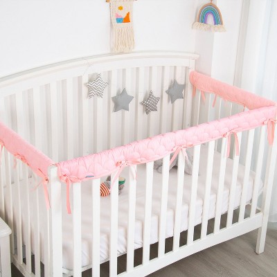 Biloban-3 Pieces Reversible Crib Rail Covers, Crib Rail Guard, Teething Guard Wrap ,Thick Quilted,  Pink & White, Set of 3