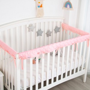 Biloban-3 Pieces Reversible Crib Rail Covers, Crib Rail Guard, Teething Guard Wrap ,Thick Quilted,  Pink & White, Set of 3 - 1 of 4