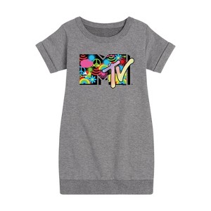 Girls' - MTV - Icon Collage Logo Graphic Short Sleeve Fleece Dress - 1 of 3