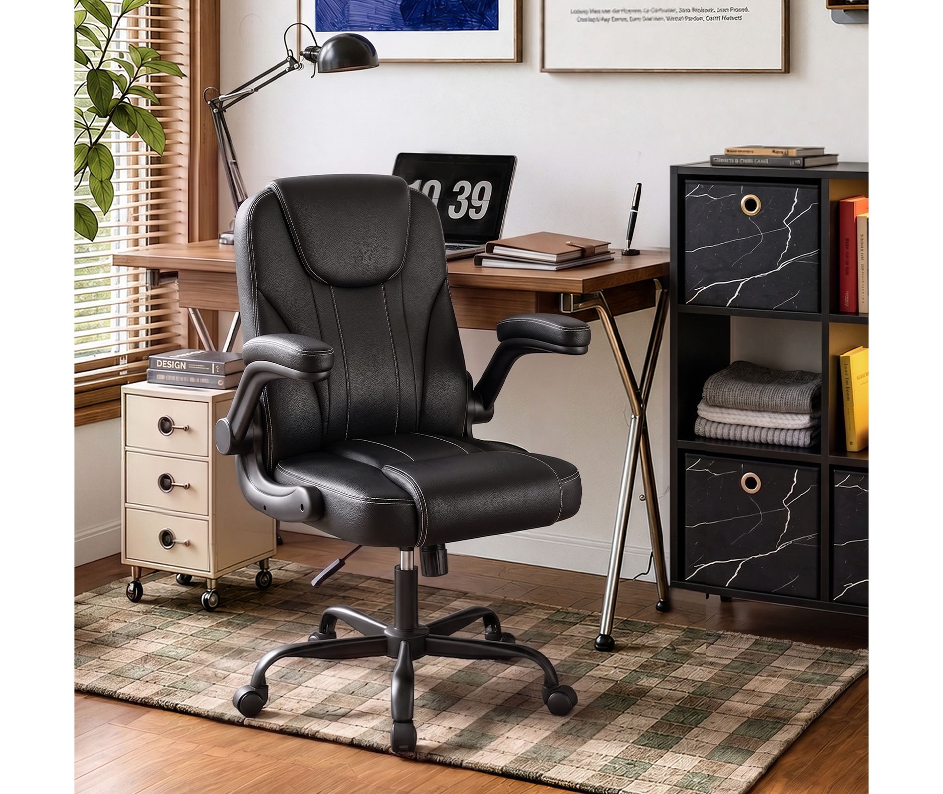 Pinmoco Ergonomic Office Chair, Gaming Chair with Wheels and Flip-Up Armrest, Dorm Desk Chair