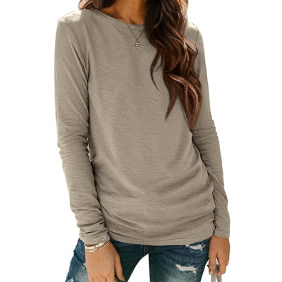 Women's Long Sleeve T-Shirt Stretch Breathable Basic Top Casual Workout Solid Color Crewneck Tee Fall Spring Fashion 2025