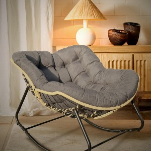 KTMBDW Outdoor Rocking Chair, Patio Egg Rocking Chair, Indoor Papasan Chair, Rattan Wicker Lounge Chair for Bedroom, Living Room, Porch, Garden - 1 of 4