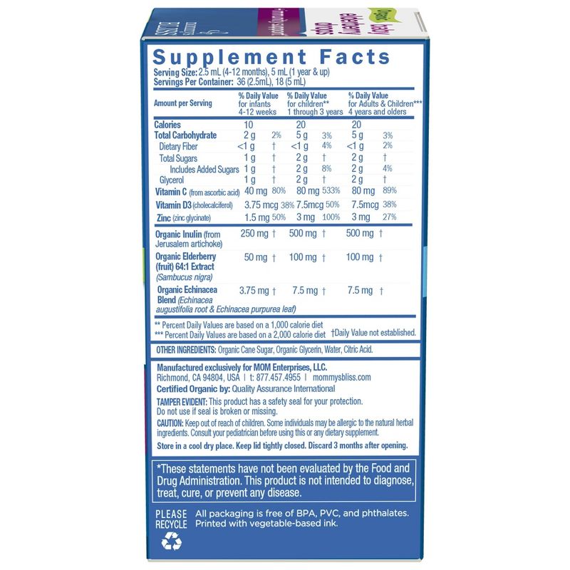 Mommy&#39;s Bliss Organic Baby Elderberry Drops + Immunity Support - 3 fl oz (36 servings), 5 of 10