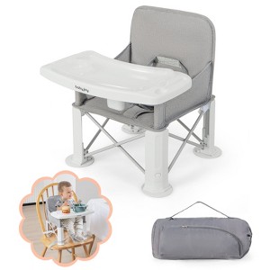 Safstar Baby Travel Booster Seat, Portable Folding Toddler Floor Dining Chair with Removable Swivel Double Tray, 3-Point Safety Belt, Carry Bag - 1 of 4