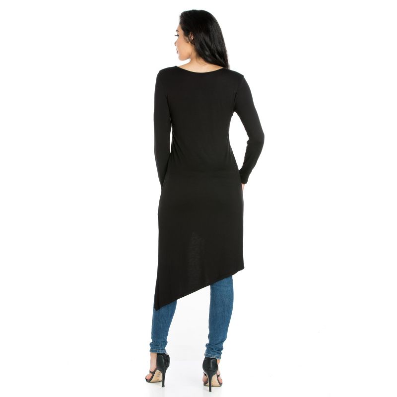 24seven Comfort Apparel Womens Long Sleeve Knee Length Asymmetrical Tunic Top, 3 of 6