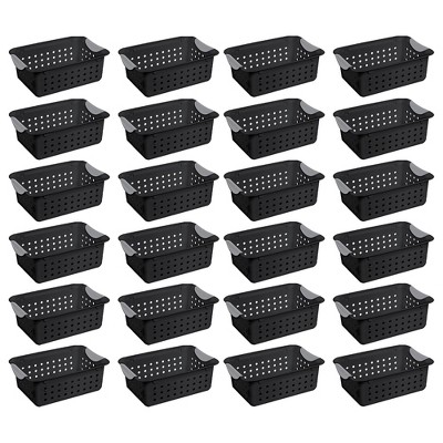 Sterilite Ultra Small Home Organization Storage Basket w/ Holes, Black (24 Pack)