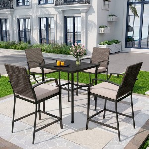 5pc Outdoor Bar Set with Cushions & Square Metal Table with Umbrella Hole - Captiva Designs: Weather-Resistant, Steel Frame - 1 of 4
