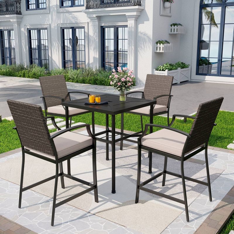 5pc Outdoor Bar Set with Cushions &#38; Square Metal Table with Umbrella Hole - Captiva Designs, 1 of 17