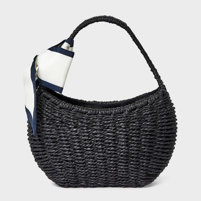 Straw Mini Shoulder Bag with Bow - A New Day™ Black