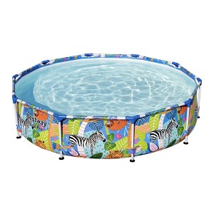 Bestway Steel Pro 10 Foot x 26 Inch Round Above Ground Outdoor Kiddie Pool Steel Framed Swimming Pool with 1,073 Gallon Water Capacity, Multicolor - 1 of 4