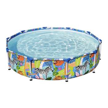 Bestway Steel Pro 10 Foot x 26 Inch Round Above Ground Outdoor Kiddie Pool Steel Framed Swimming Pool with 1,073 Gallon Water Capacity, Multicolor
