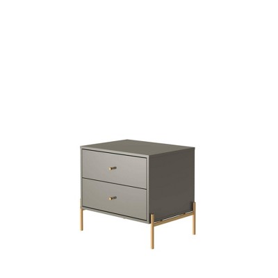 Jasper Grey 2-Drawer Nightstand with Gold Accents