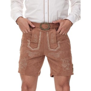MISSKY Men's Faux Suede Embroidered Shorts with Belt - 1 of 4