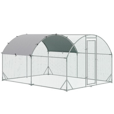 PawHut Large Metal Chicken Coop, Walk-in Chicken Run with Waterproof and Anti-UV Cover for Yard, Duck, Rabbit