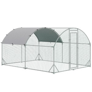 PawHut Large Metal Chicken Coop, Walk-in Chicken Run with Waterproof and Anti-UV Cover for Yard, Duck, Rabbit - 1 of 4