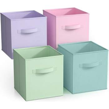 Sorbus 11 Inch 4 Pack Foldable Fabric Storage Cube Bins with Handles - for Organizing Pantry, Closet, Nursery, Playroom, and More (Cool Pastel Colors)