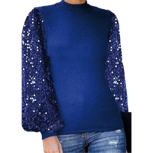 Anna-Kaci Women's Sequin Puffed Long Sleeve Mock Neck Pullover - 1 of 4