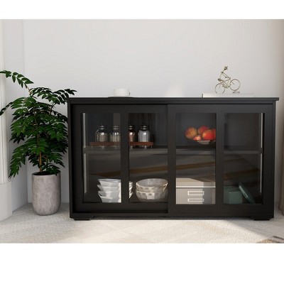 Sideboard Buffet Storage Stand Cabinet, Stackable Credenza, Easy Assembly Coffee Bar Cabinet With 2 Glass Door Stackable Storage Cabinet