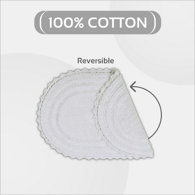 White Cotton Tufted Reversible Crochet Bath Rug Set