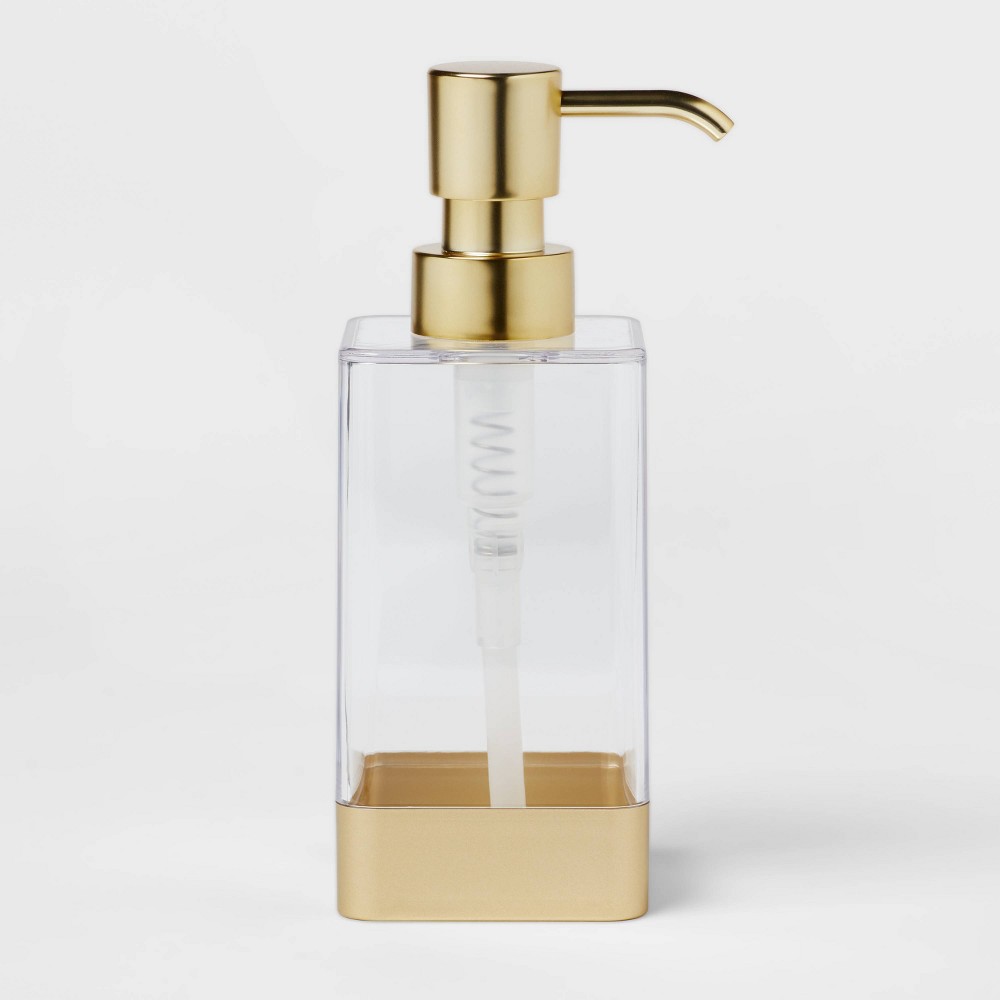 Photos - Soap Holder / Dispenser Square Soap/Lotion Dispenser Gold/Clear - Room Essentials™
