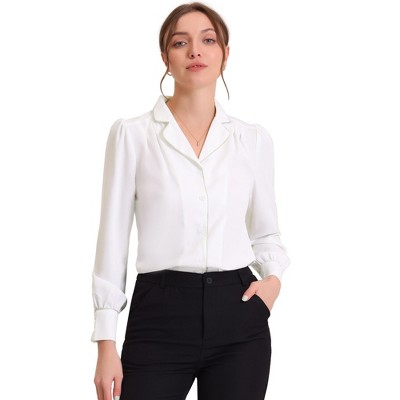 Allegra K Women's Vintage Notched Collar Office Blouse Long Sleeve ...