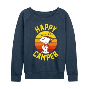 Women's - Peanuts - Camper Snoopy Lightweight French Terry Wide Neck Long Sleeve Shirt - 1 of 4